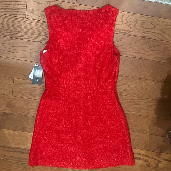 NWT Taylor Red Shimmer Tweed Holiday Dress Size 8 Gem Button Detail & Pockets - Picture 2 of 11
